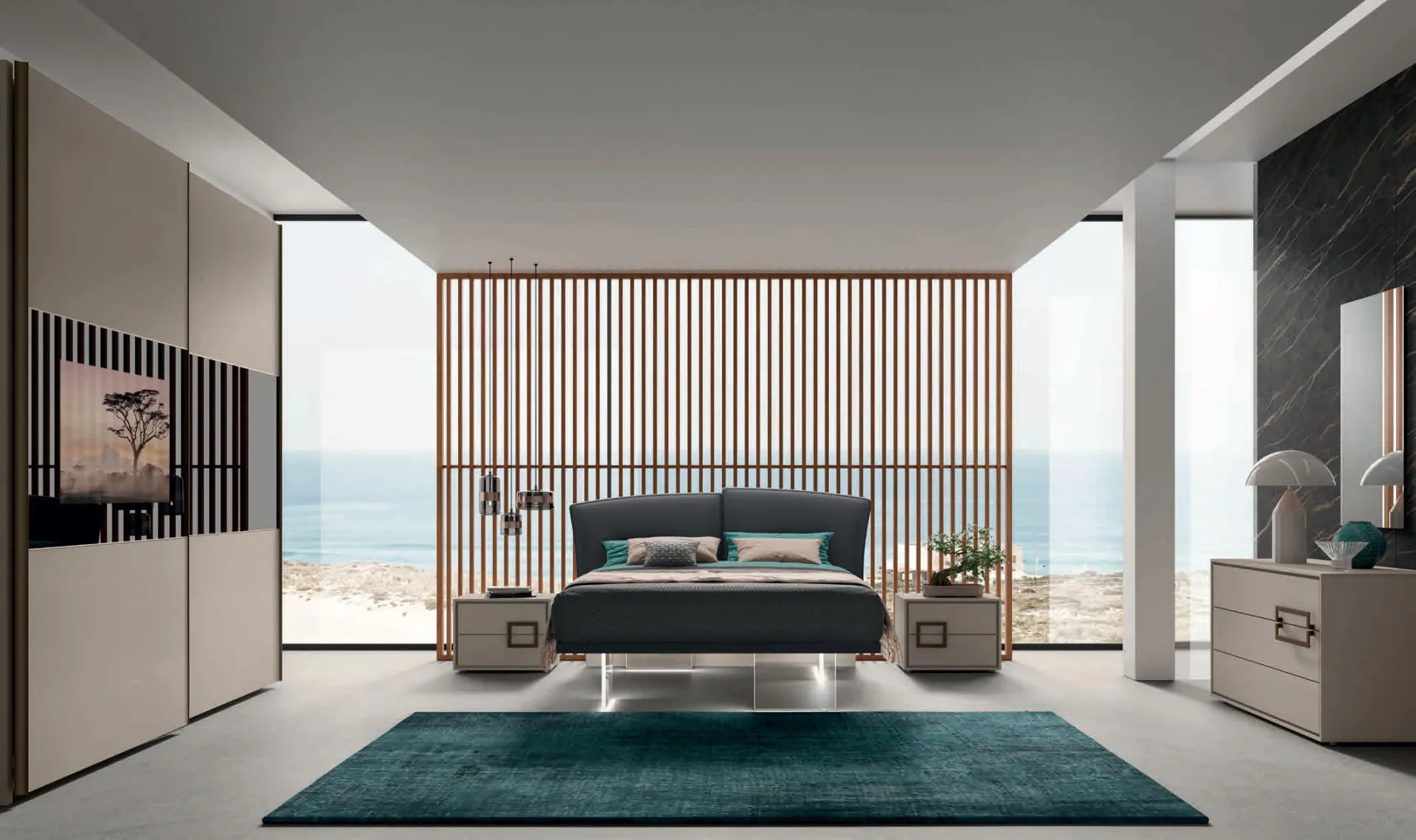Camera da letto Moderno 16 Artigianmobili con letto Brezza grigio e armadio Mirror TV