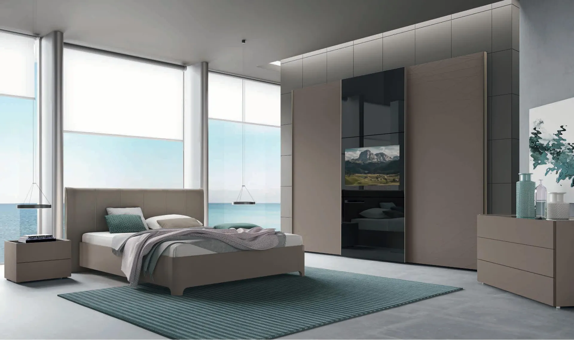 Camera da letto Moderno 18 Artigianmobili sul mare con armadio a specchio scuro