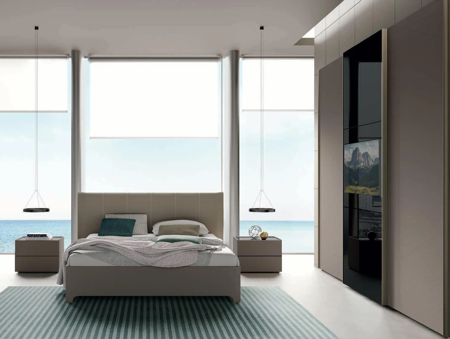 Letto New Riccio e armadio Total Mirror TV della camera Moderno 18 Artigianmobili