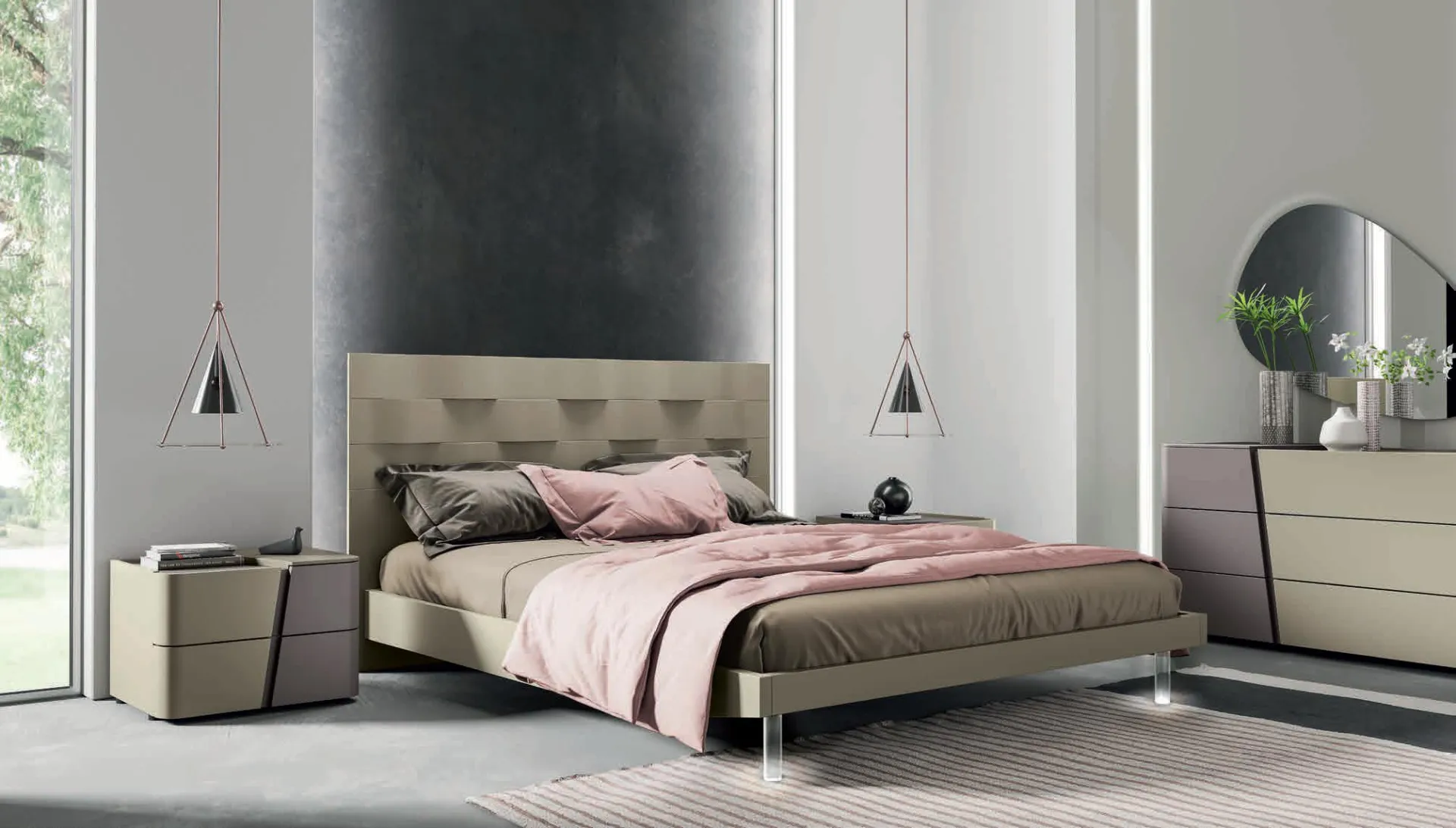 Camera da letto Moderno 22 Artigianmobili con letto Ondulina castoro