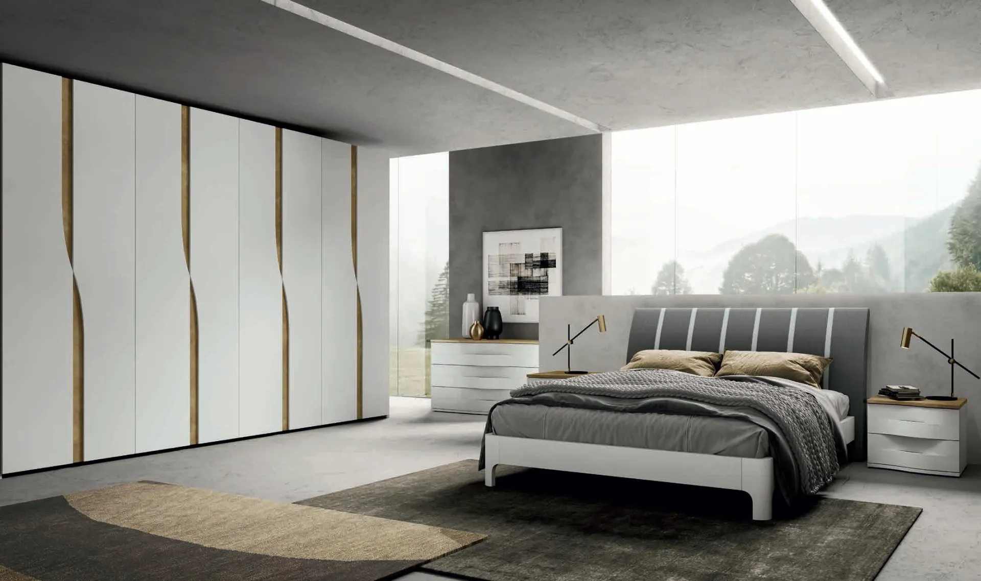 Camera da letto Moderno 27 Artigianmobili con armadio Swing bianco e ottone