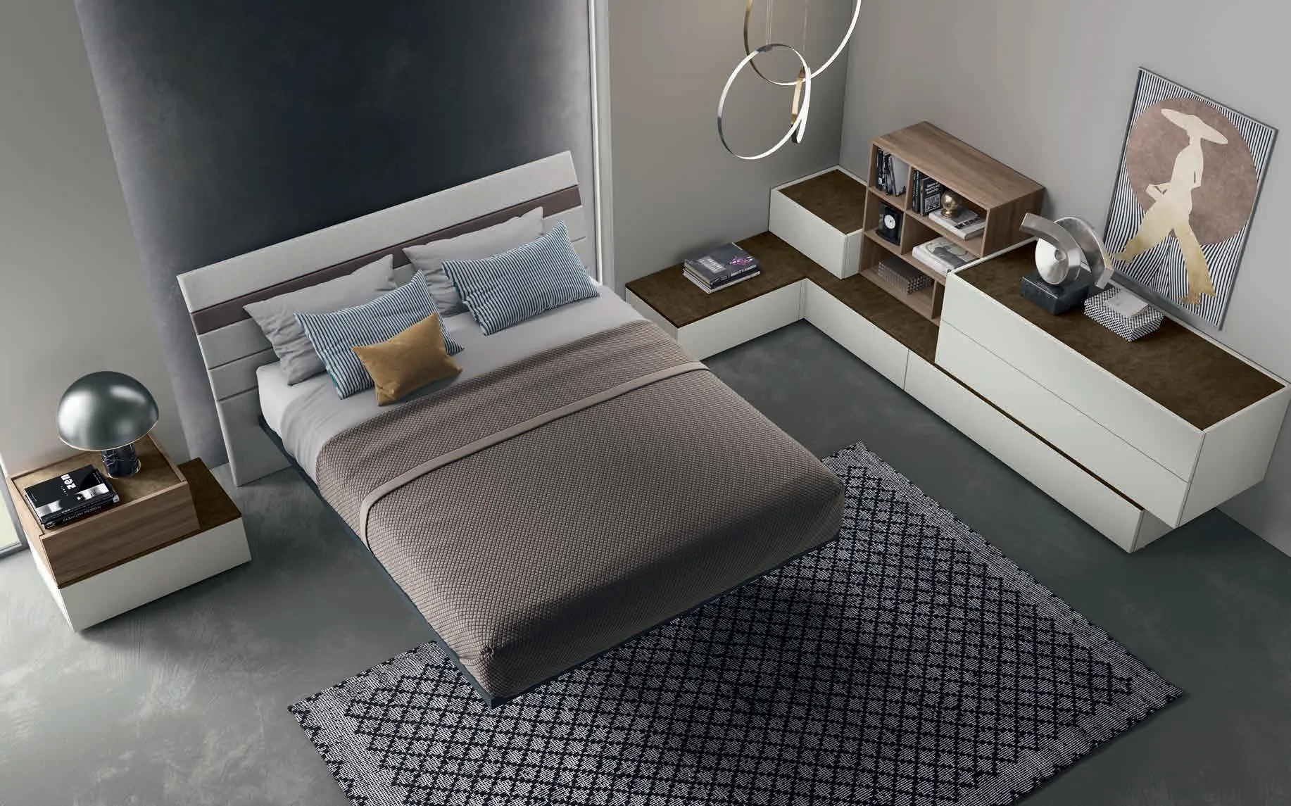 Letto Doga sospeso e gruppo Bahia ad angolo della camera Moderno 28 Artigianmobili