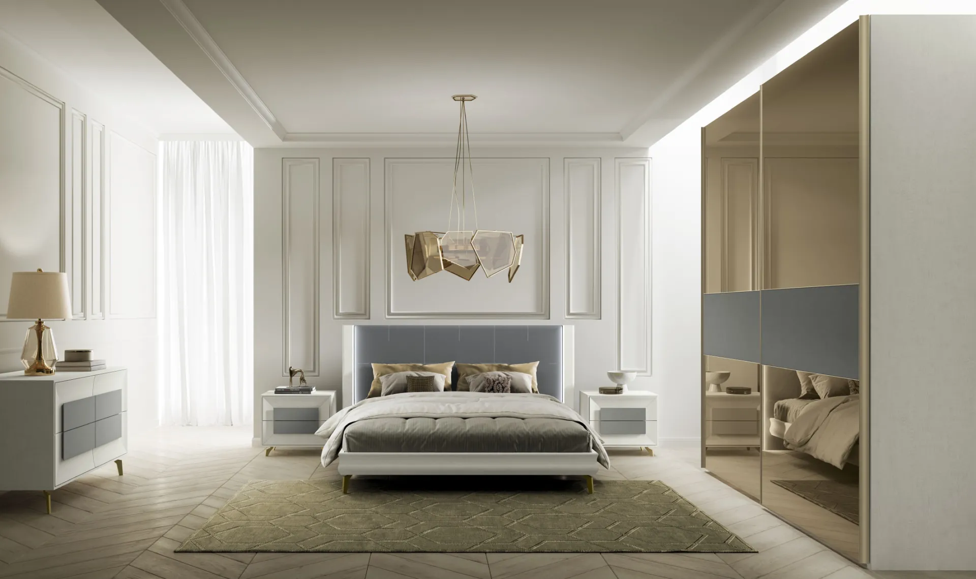 Camera da letto Diamante 01 Artigianmobili con armadio a specchio bronzo