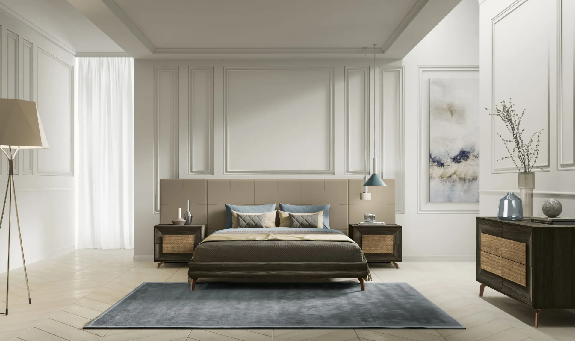 Camera da letto Diamante 02 Artigianmobili con comò noce carbon e letto Trésor