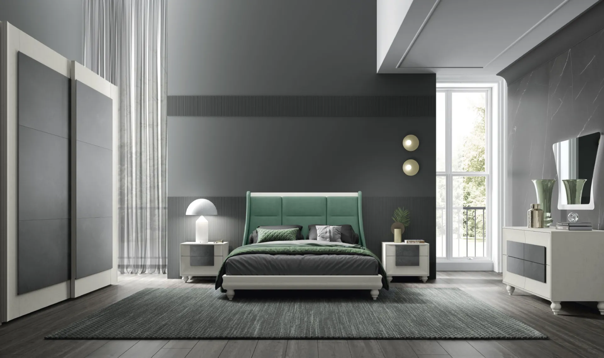 Camera da letto Gotico 01 Artigianmobili con testata verde e armadio bianco