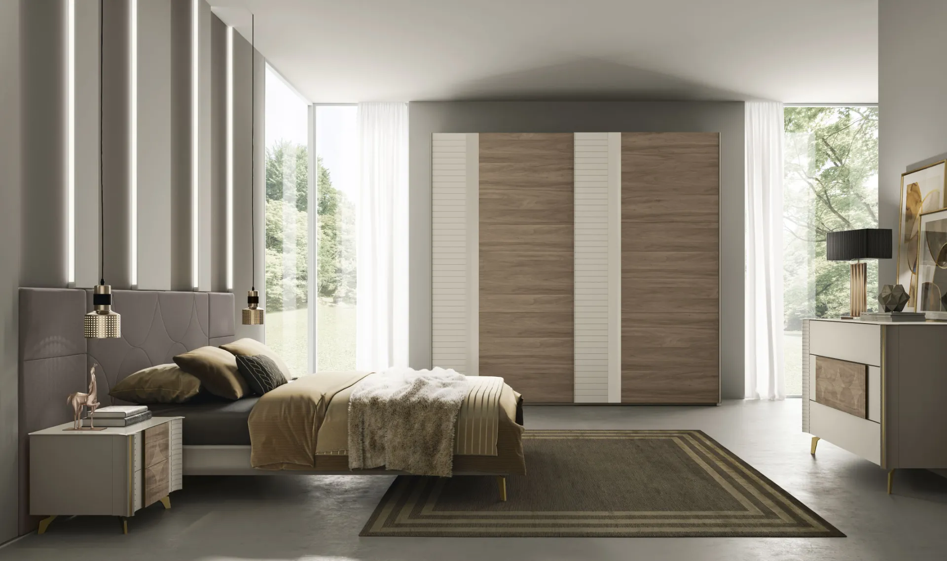 Camera da letto Tiffany 01 Artigianmobili con armadio canapa e testata imbottita