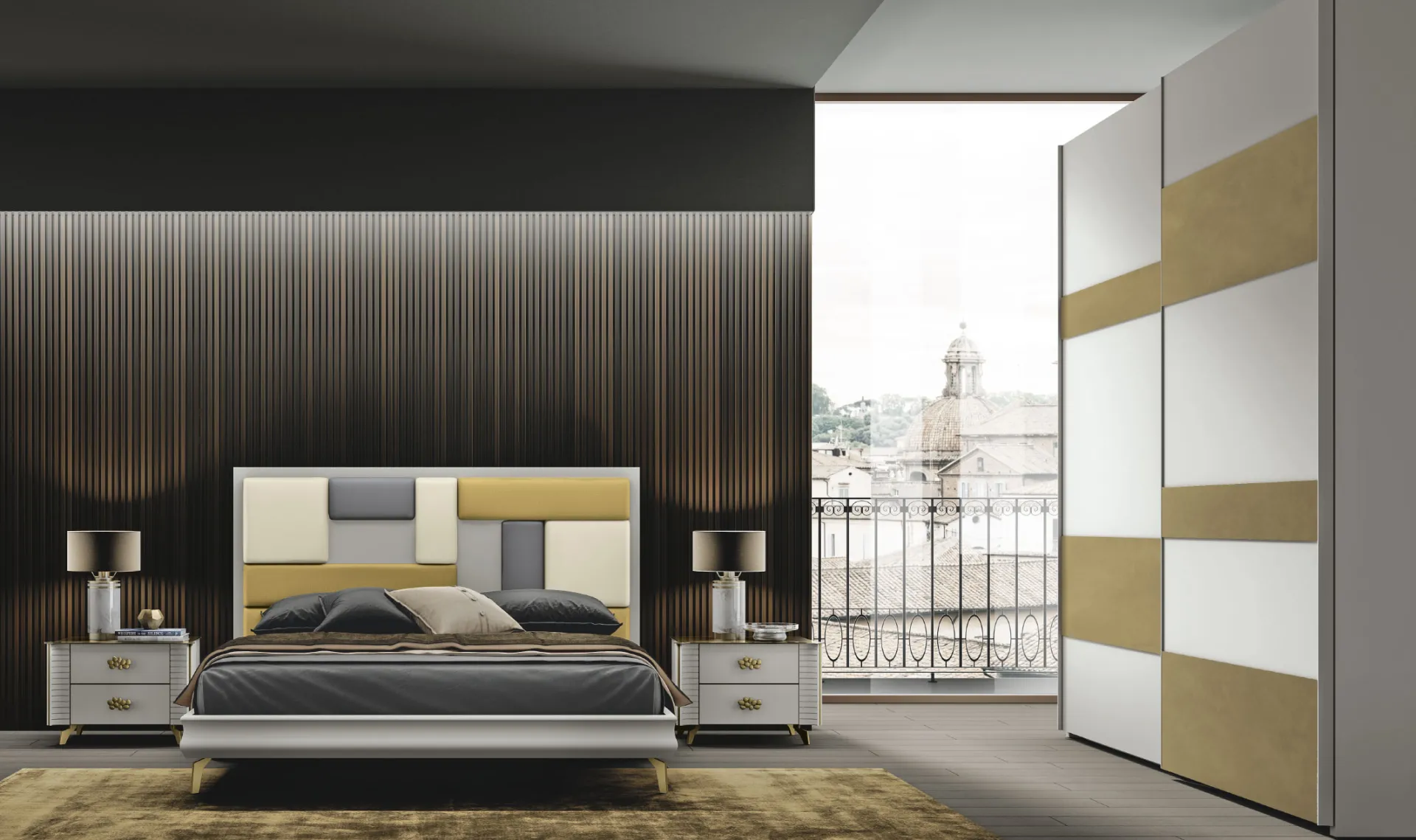 Camera da letto Gemme 03 Artigianmobili con armadio scorrevole e letto Griffe