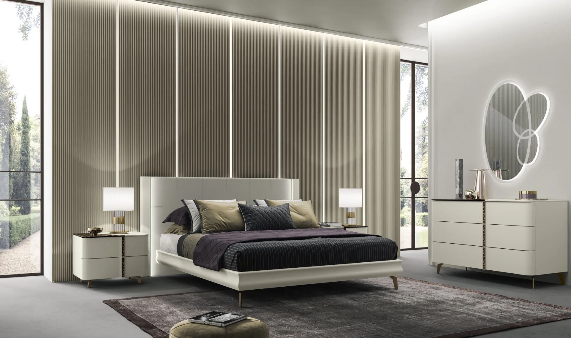 Camera da letto Batik 02 Artigianmobili con letto Trésor e parete a pannelli