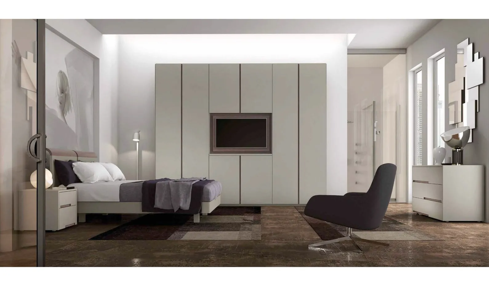 Camera Sintesi Bernazzoli con letto, comodini e armadio laccato