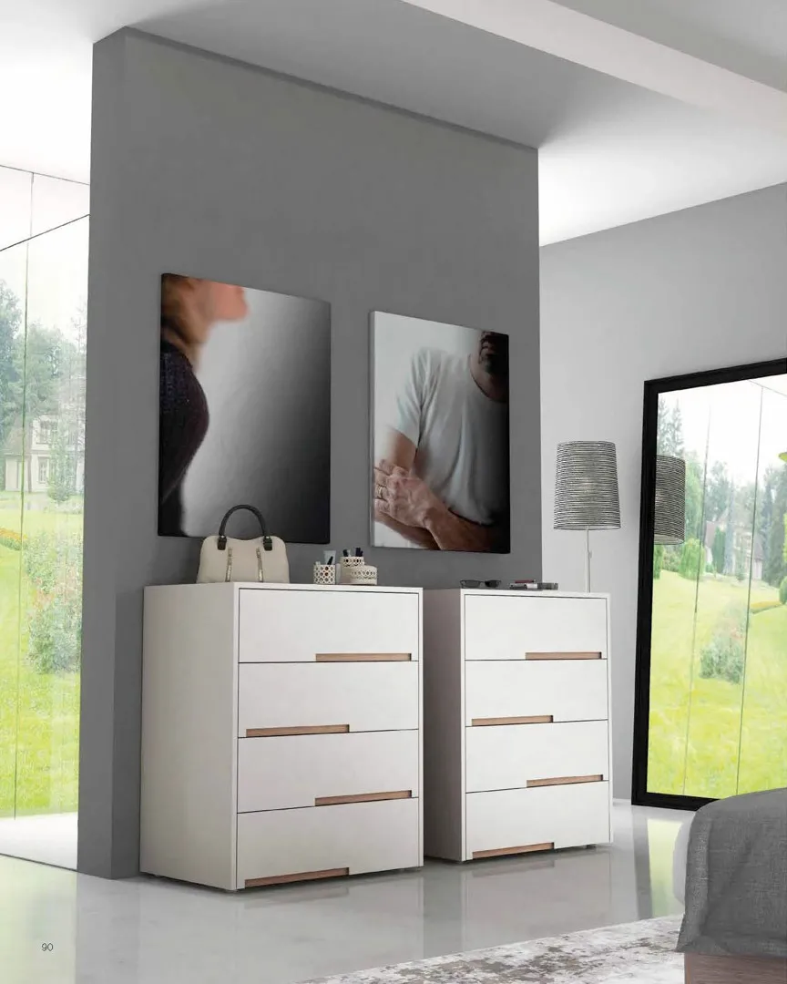 Comò e cassettiera Sintesi Bernazzoli bianchi con inserti in rovere creta