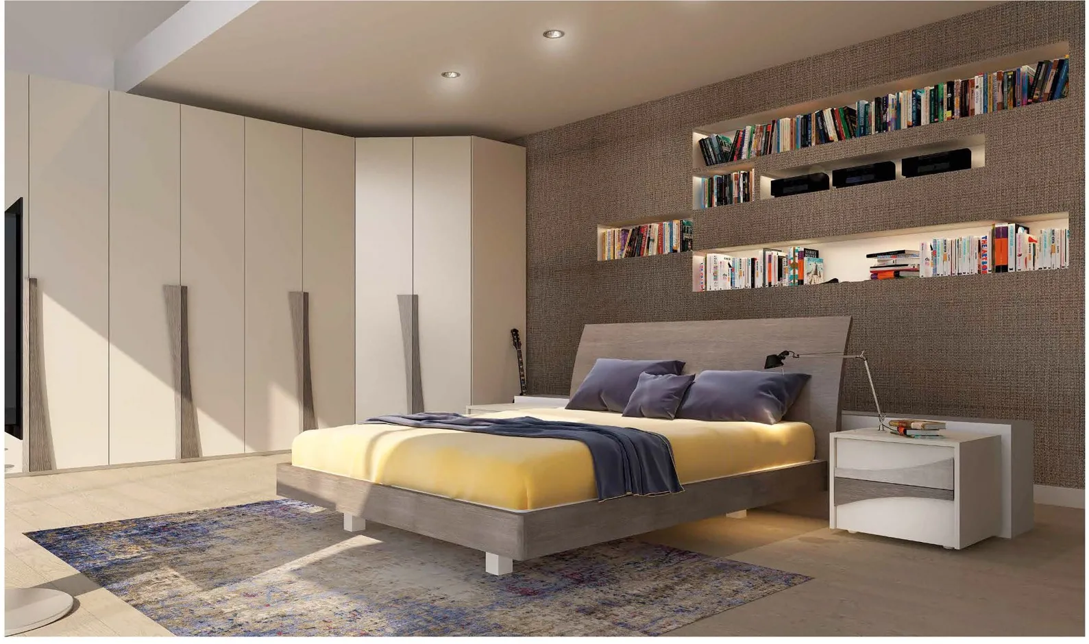 Camera con letto Wing Bernazzoli, comodini e armadio laccato chiaro