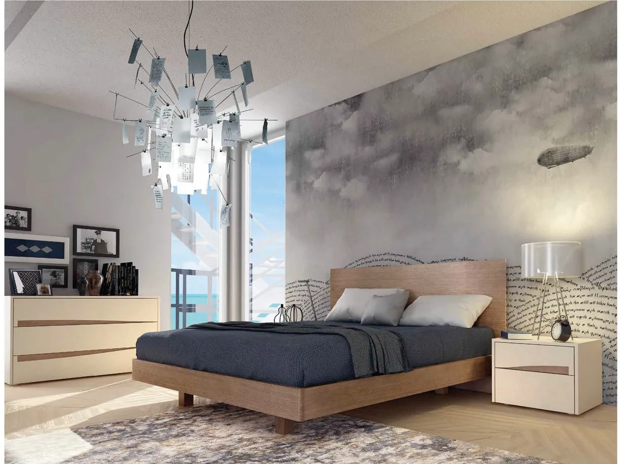 Camera Sipario Bernazzoli con letto in rovere, comodini e comò chiari