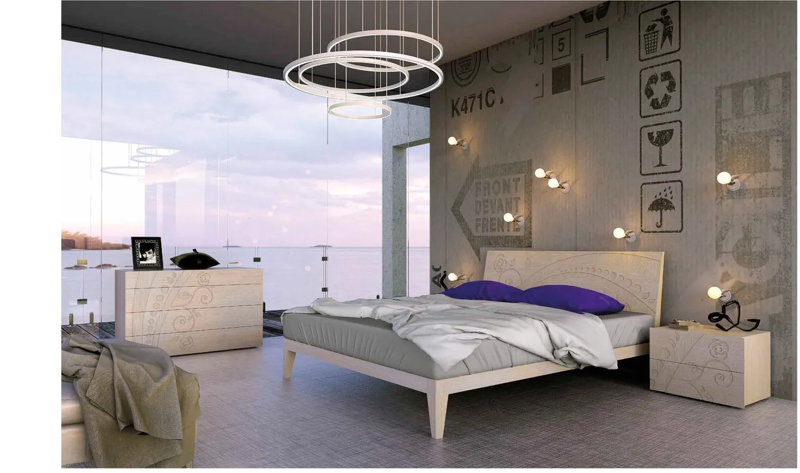 Letto e comò Decò Bernazzoli in camera con vista sul mare