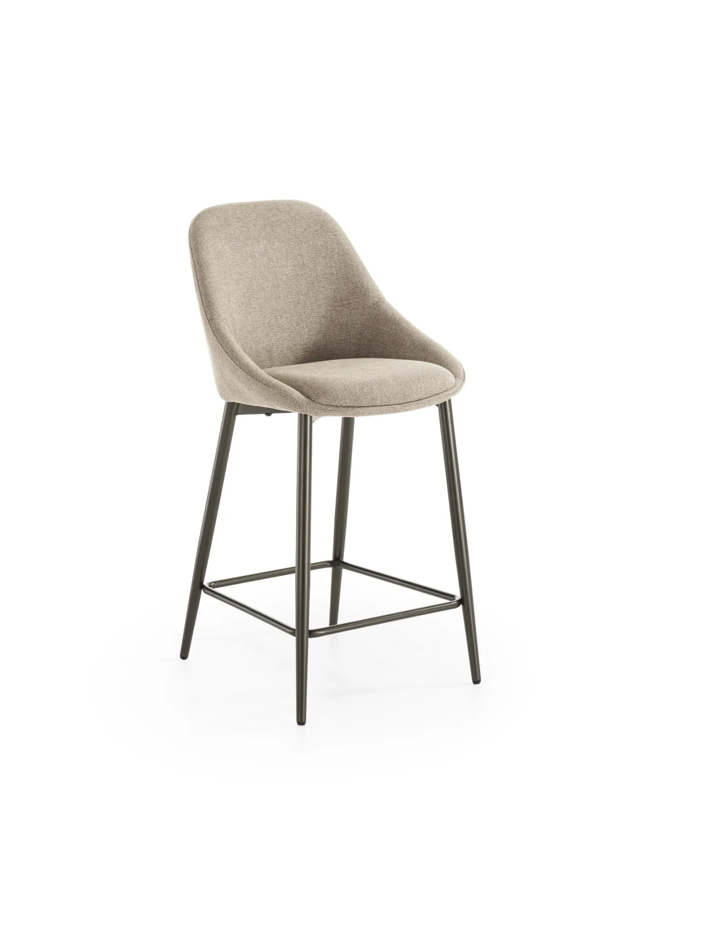Sgabello Kira Stones in tessuto beige con gambe bronzo su fondo bianco