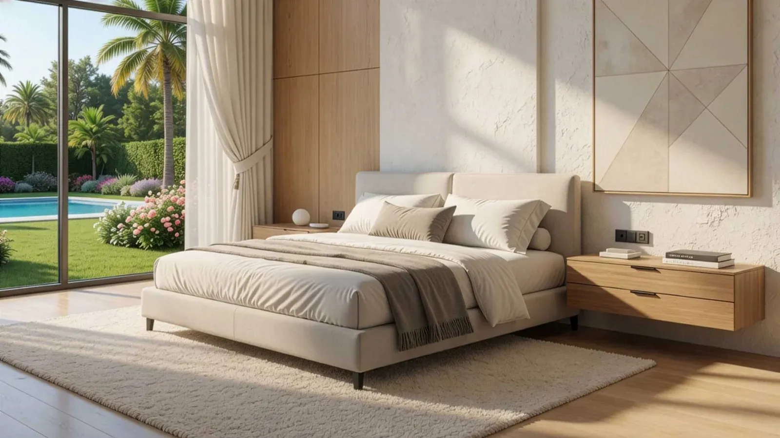 Letto Aura Binomi accanto a una finestra sul giardino