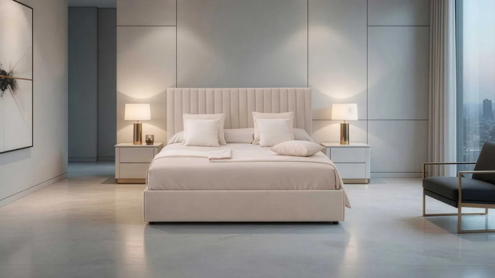 Letto Velvet Binomi chiaro vicino a una finestra