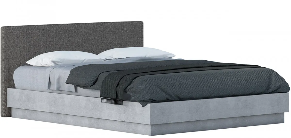 Letto Isla Cinquanta3 contenitore con testiera antracite e base effetto cemento