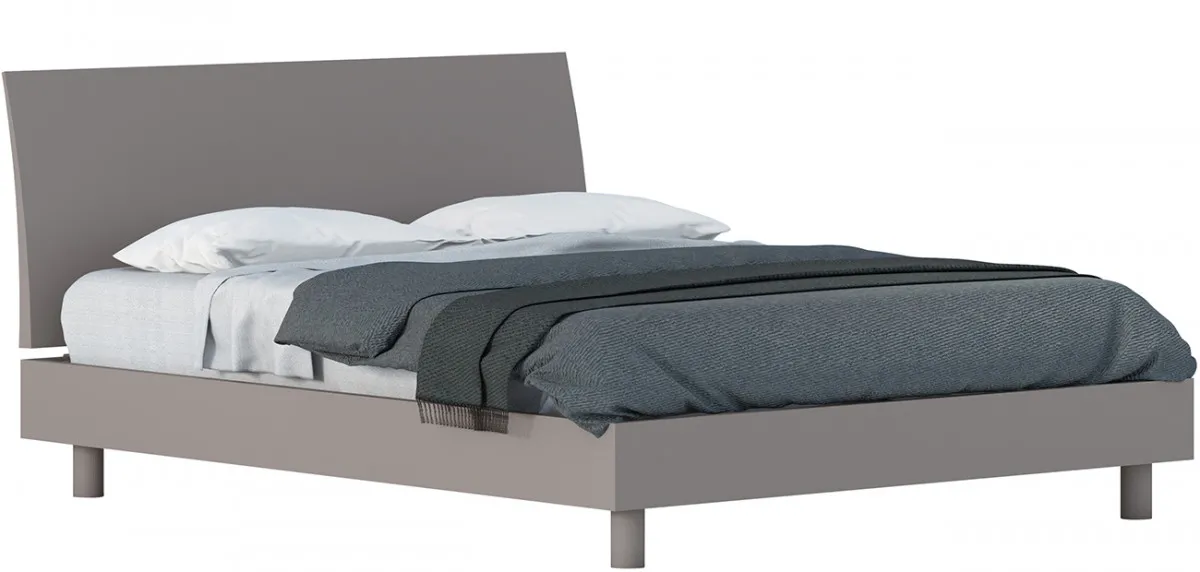 Letto Mostar Cinquanta3 grigio su piedini con testiera curva, foto scontornata