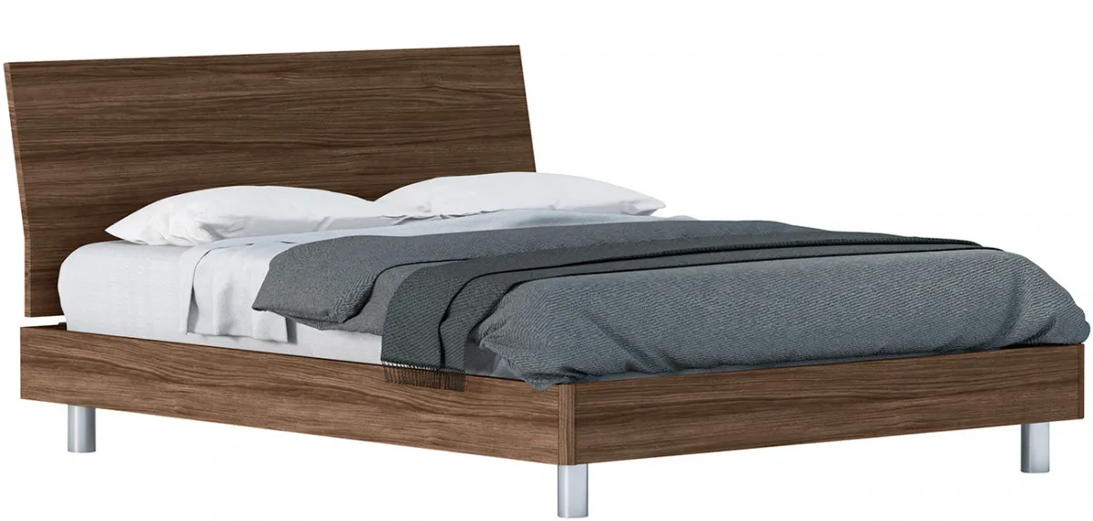 Letto Thun Cinquanta3 in ecolegno noce su piedini metallici, foto scontornata