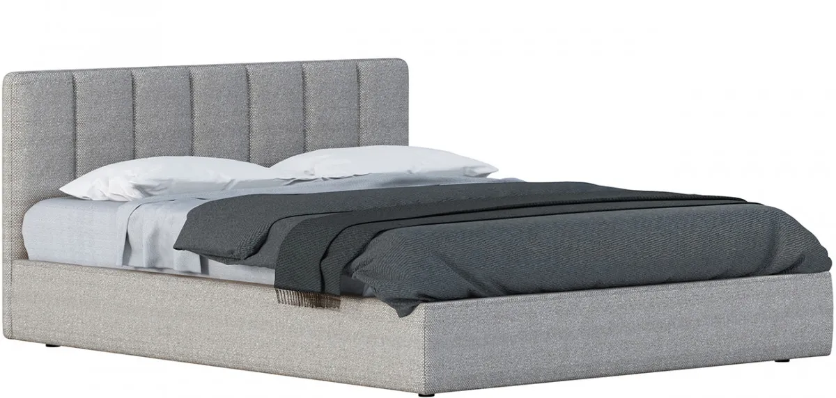 Letto York Cinquanta3 contenitore in tessuto grigio chiaro con testiera a fasce