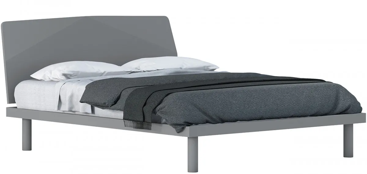 Letto Zurigo Cinquanta3 grigio su piedini con testiera sfaccettata, foto scontornata