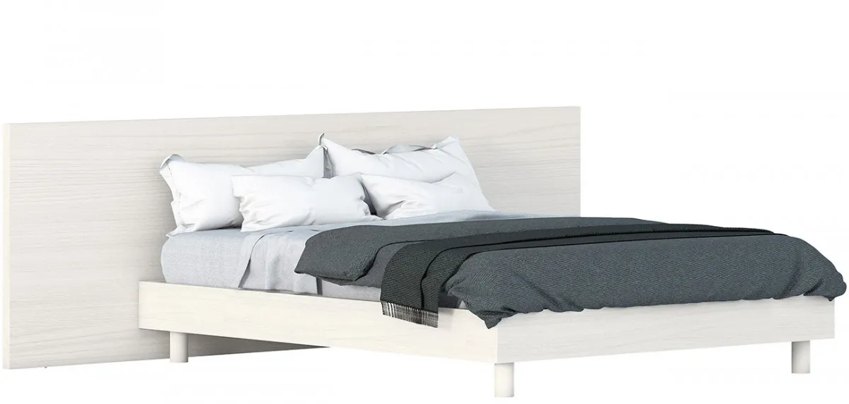 Testiera Cardiff Cinquanta3 in ecolegno chiaro con letto su piedini, scontornata