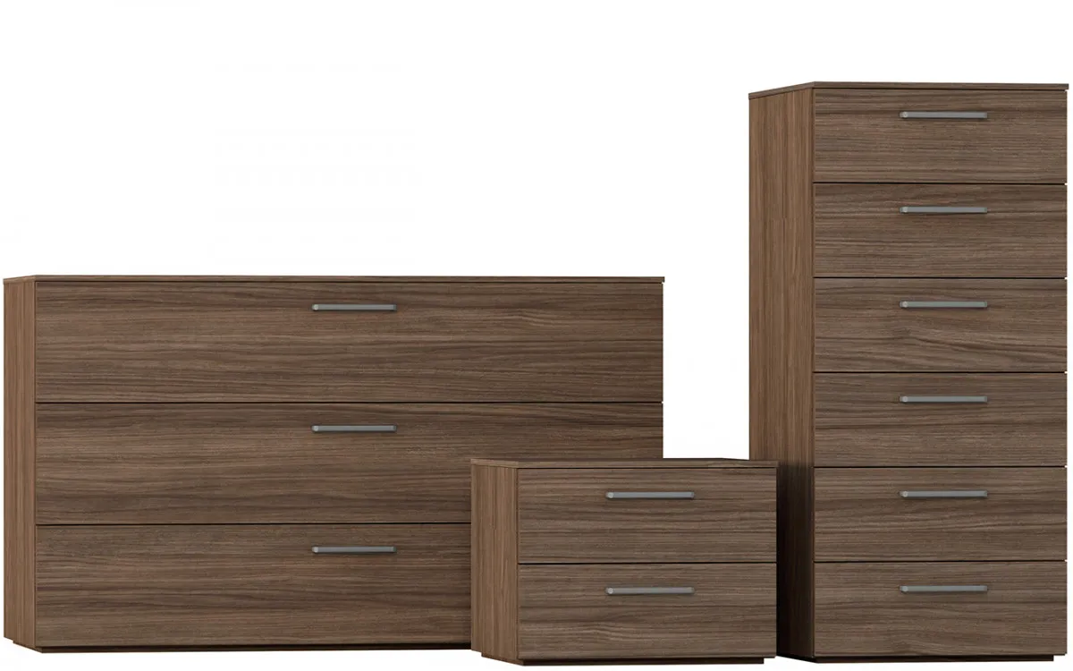 Gruppo letto Oslo Cinquanta3 in ecolegno noce con maniglie metalliche, scontornato