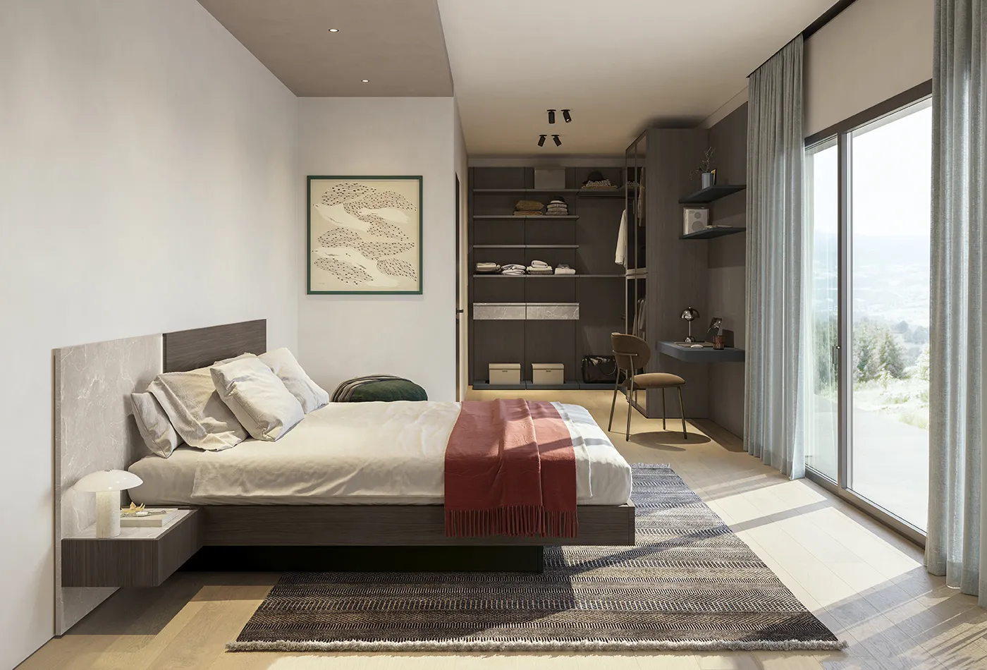 Camera d'albergo Golf Contract A101 Colombini con letto a testata continua e comodino Outline
