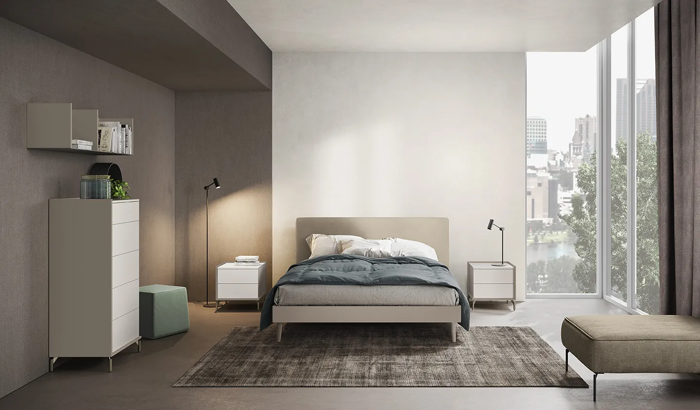 Camera Night & Day N34 Colombini con letto chiaro e mobili della serie Bold