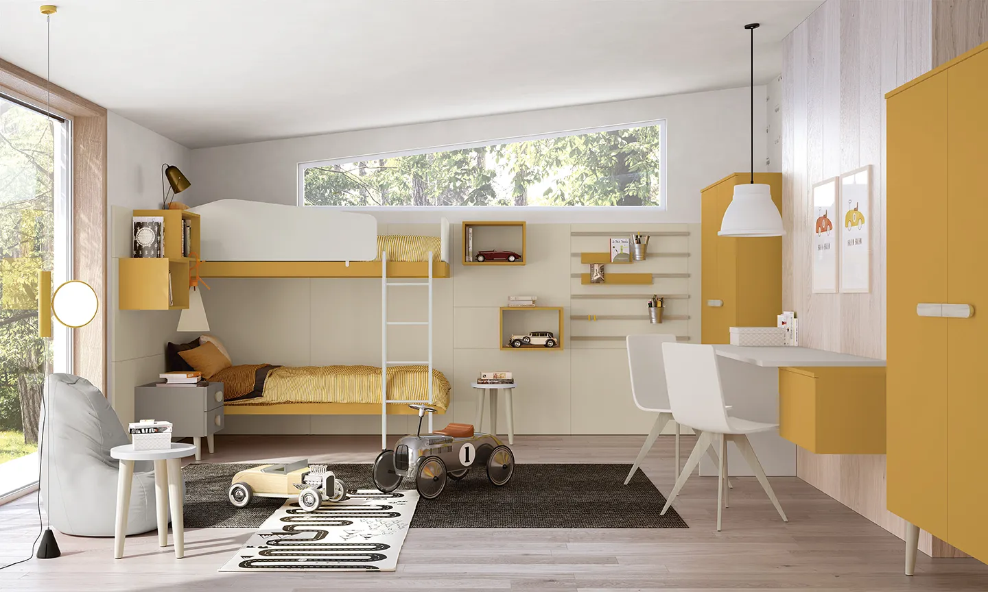 Cameretta Golf Kids K130 Colombini con letto a castello e contenitori Brick