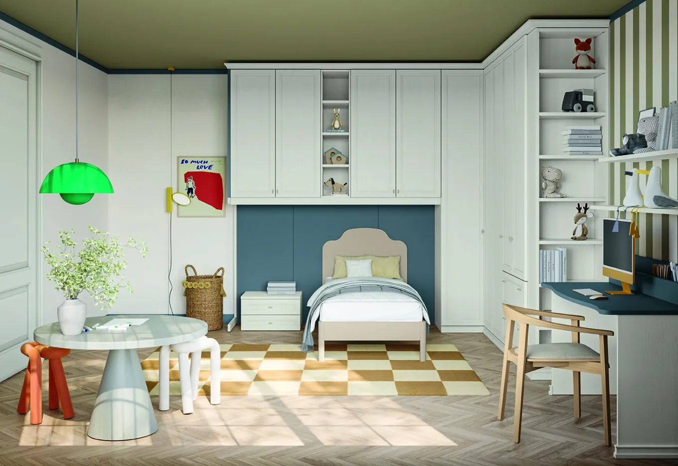 Cameretta Arcadia AC027 Colombini con letto sotto armadio a ponte e mobili Simply