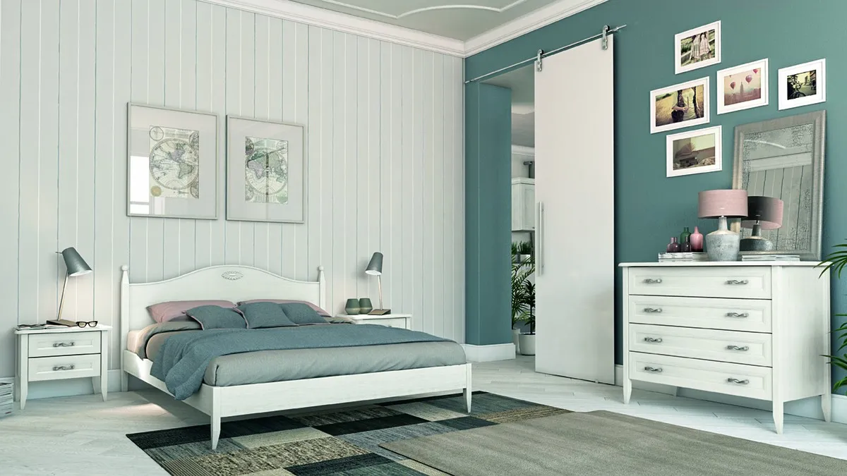 Camera Arcadia Mezzogiorno AS026 Colombini con letto in legno e comò Country Chic