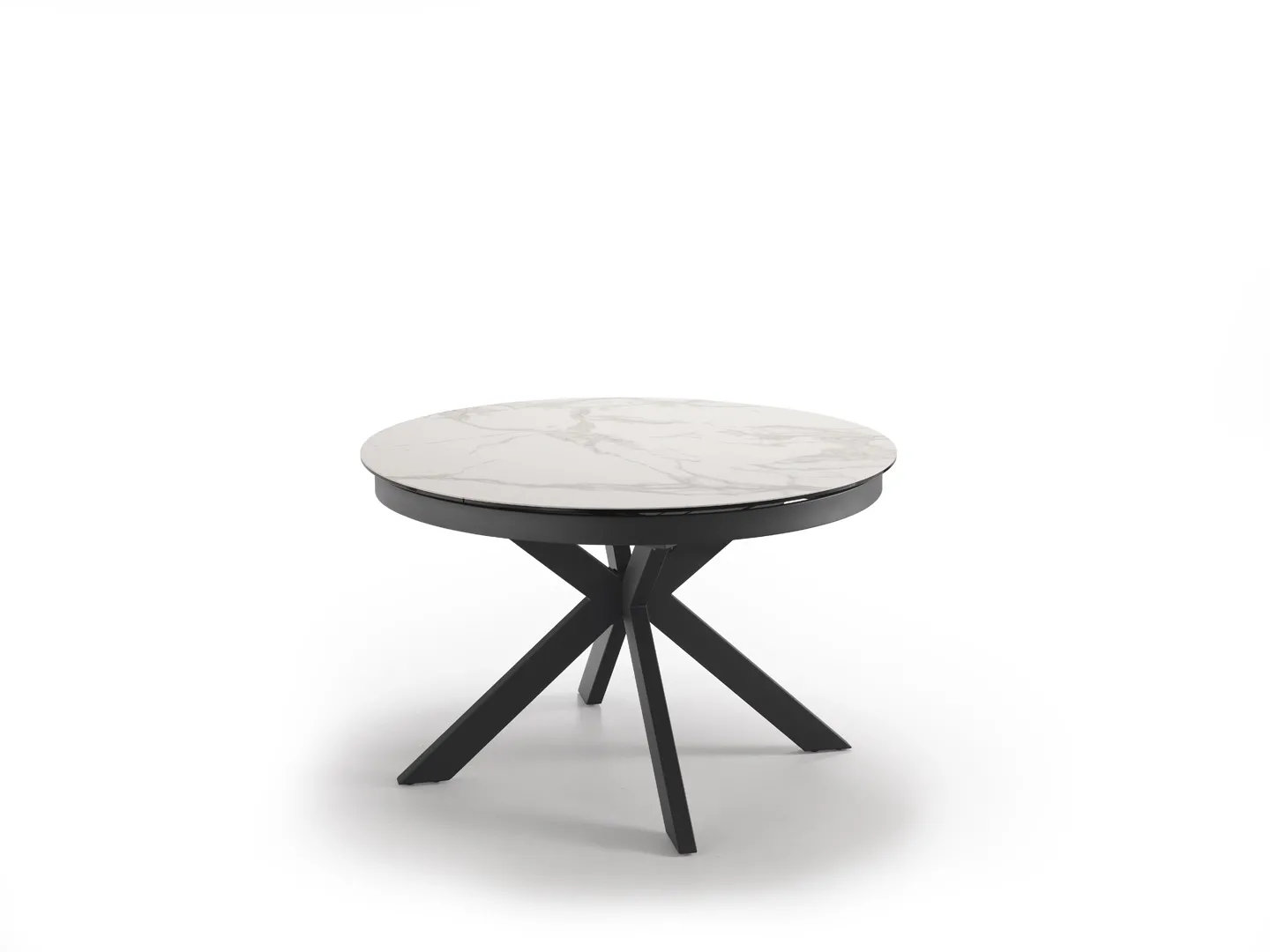 Tavolo rotondo Moon Stones Calacatta bianco con basamento antracite su fondo bianco