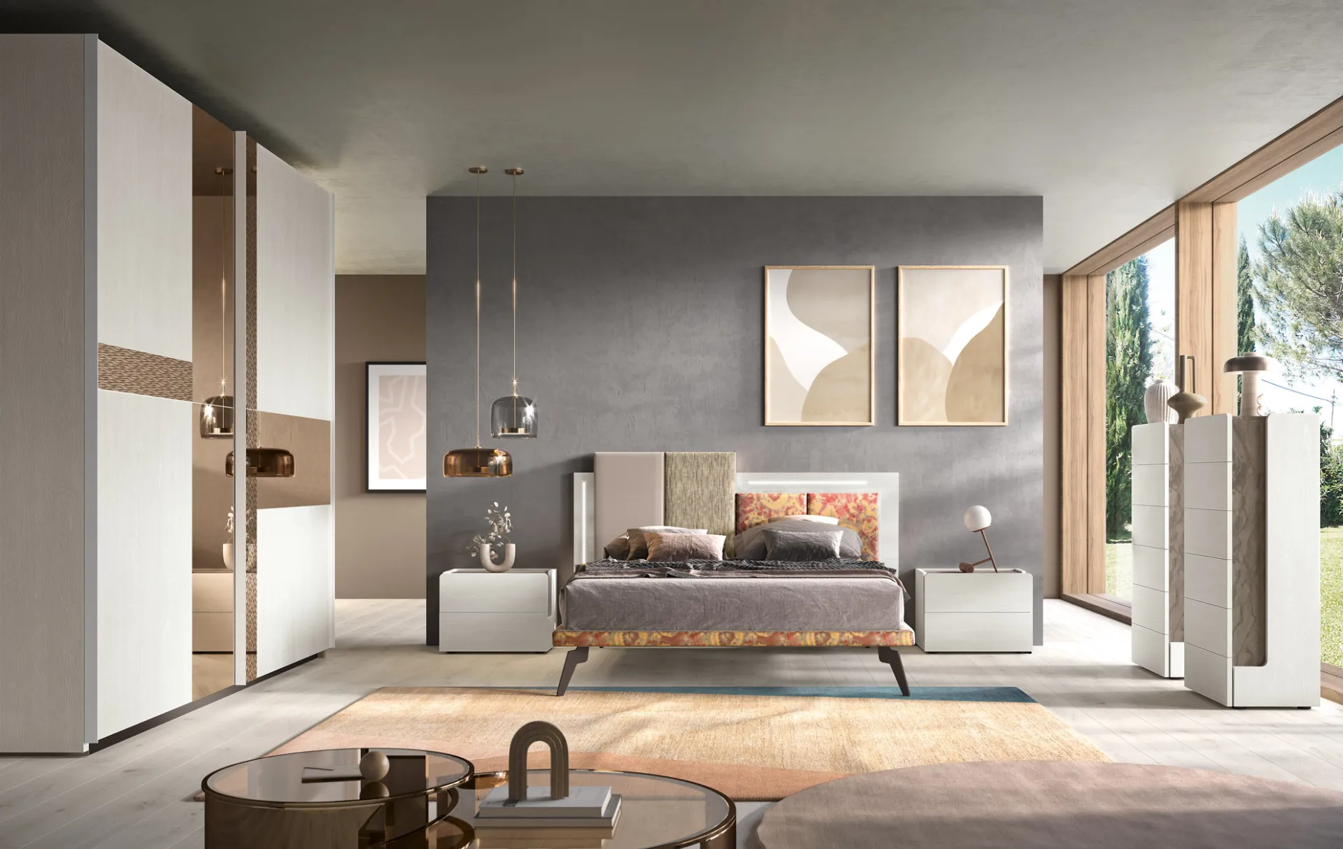 Camera Di Notte 31 Corso 11 con letto a testiera floreale illuminata, cassettiera alta e armadio