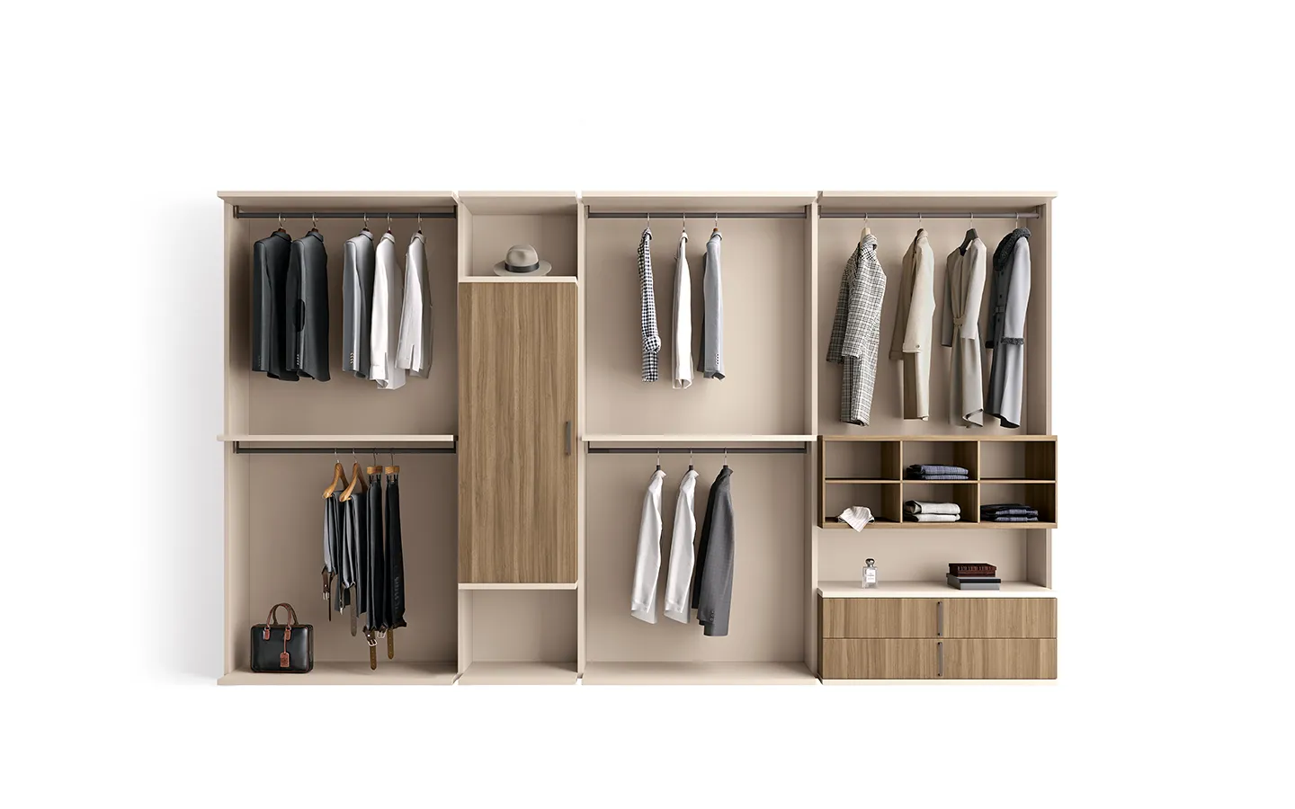 Cabina armadio N Corso 11 sabbia con colonna ad anta in legno e cassettiera