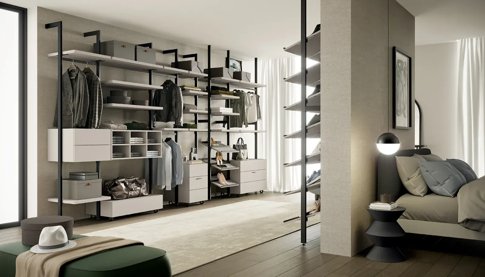 Cabina armadio Axial System Dielle Modus che divide la camera da letto