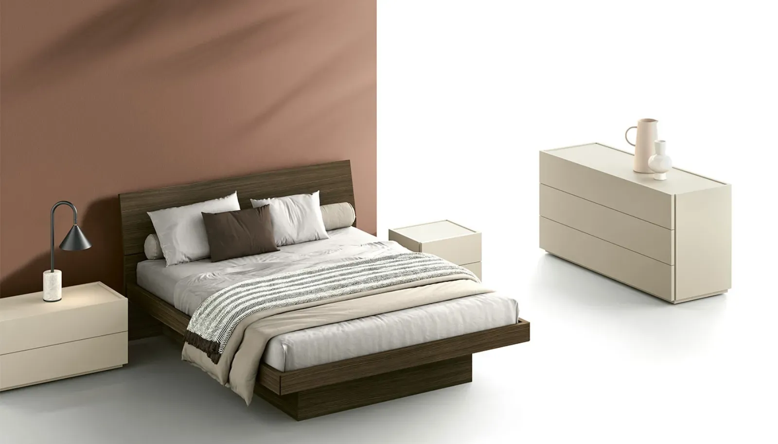 Letto Flap Dielle Modus in legno con giroletto contenitore