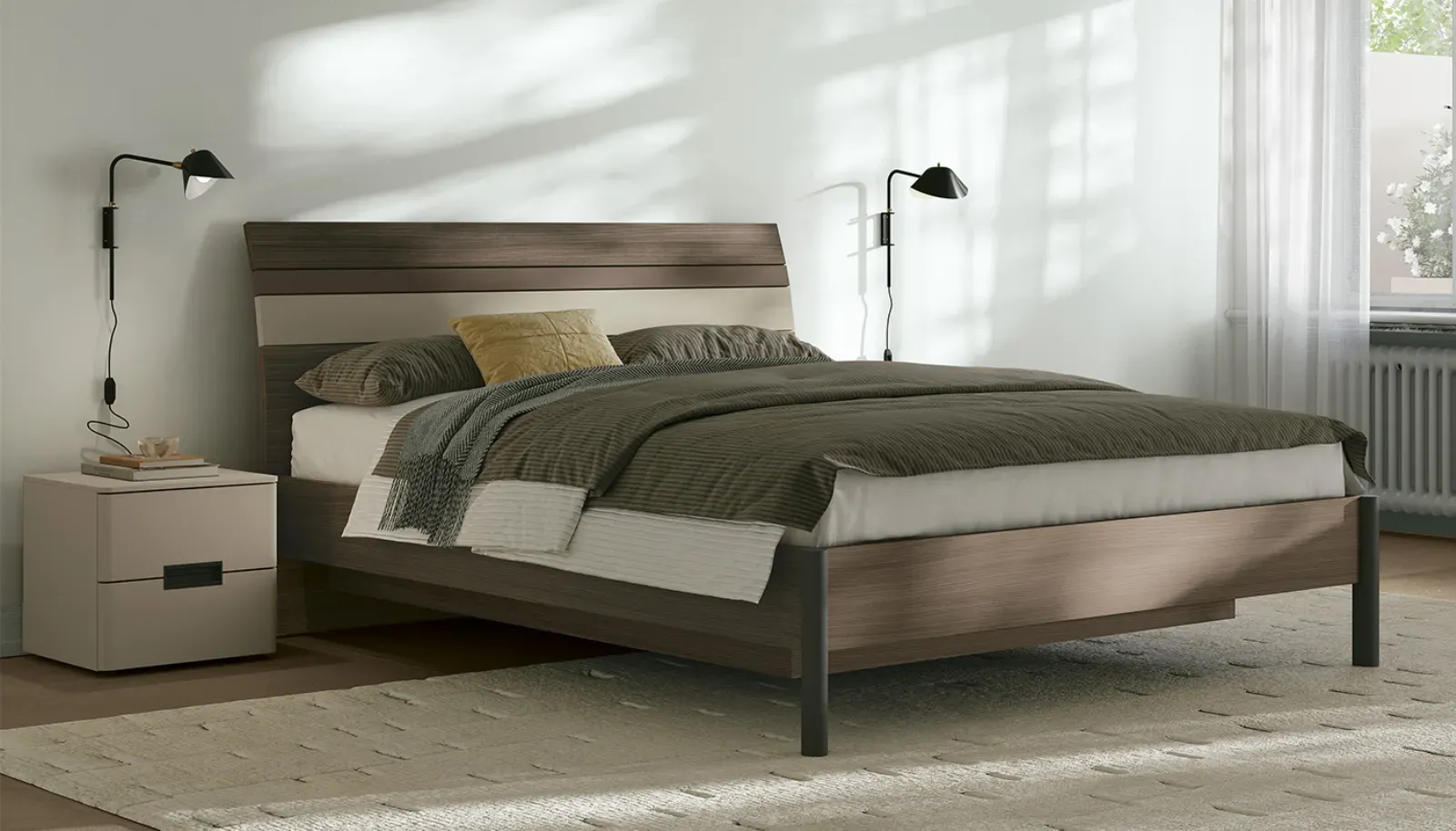 Letto Trendy Dielle Modus con testiera a listelli e gambe a vista