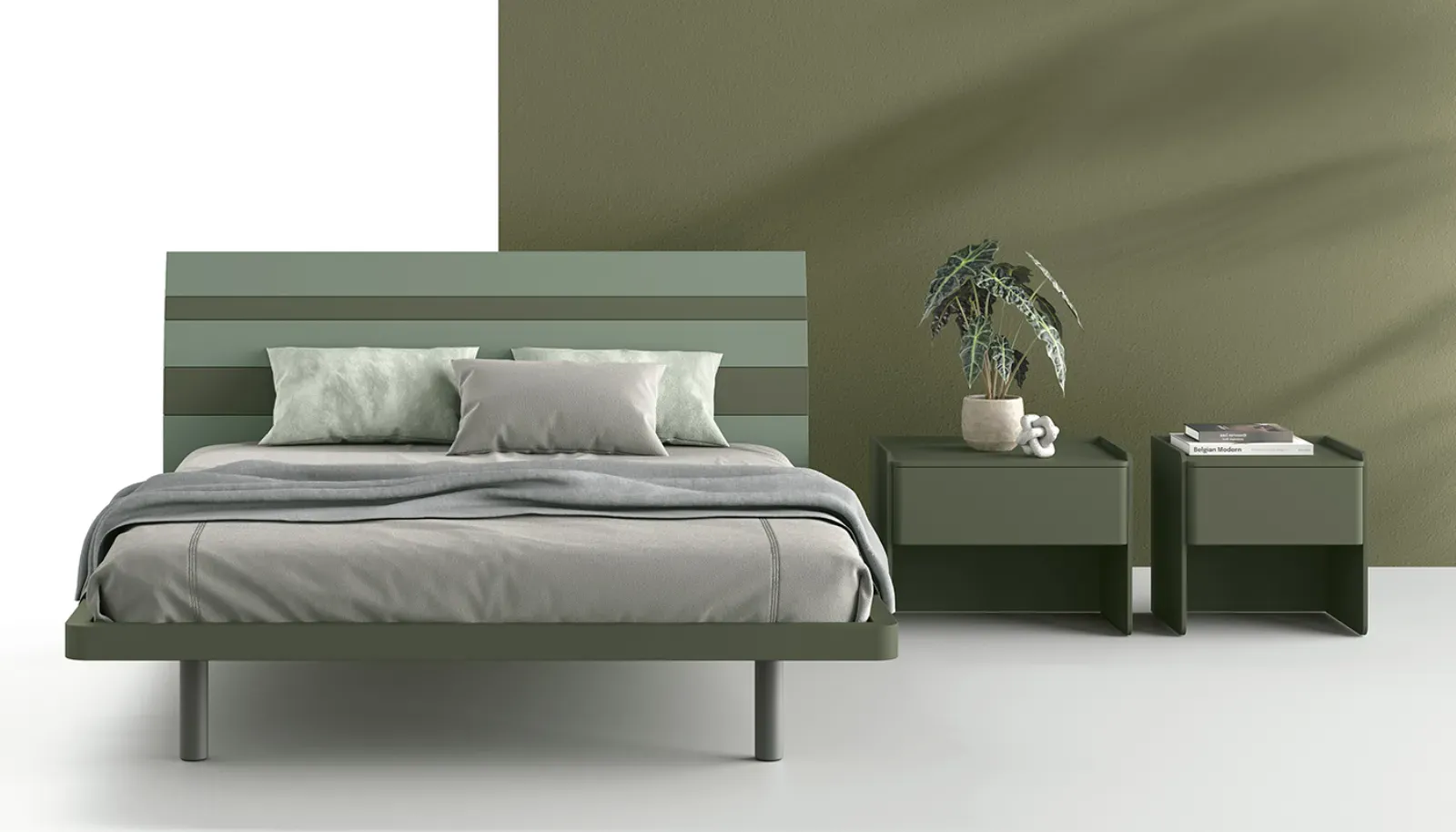 Letto Trendy Dielle Modus verde salvia con comodini coordinati