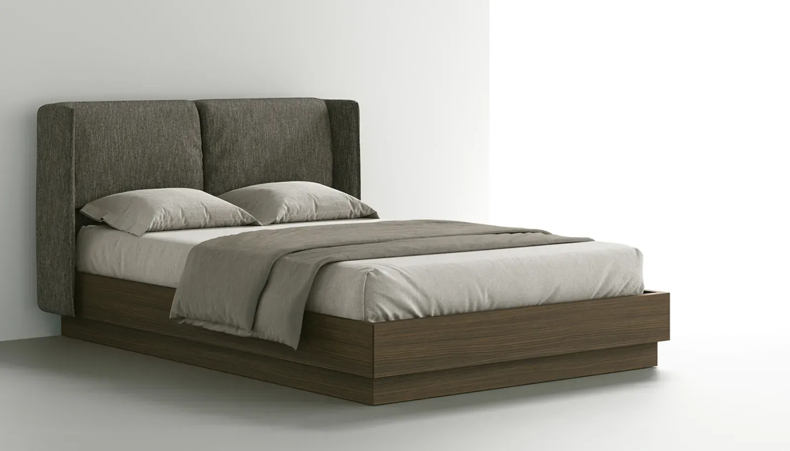 Letto Nest Dielle Modus con giroletto in legno, su fondo chiaro