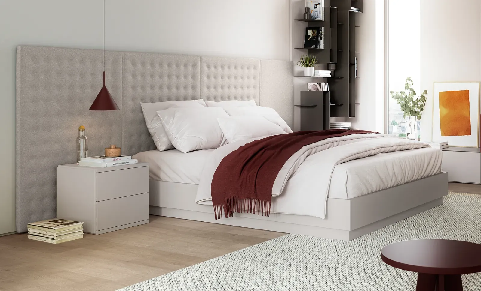 Letto Sommier Dielle Modus con boiserie capitonné e vano contenitore