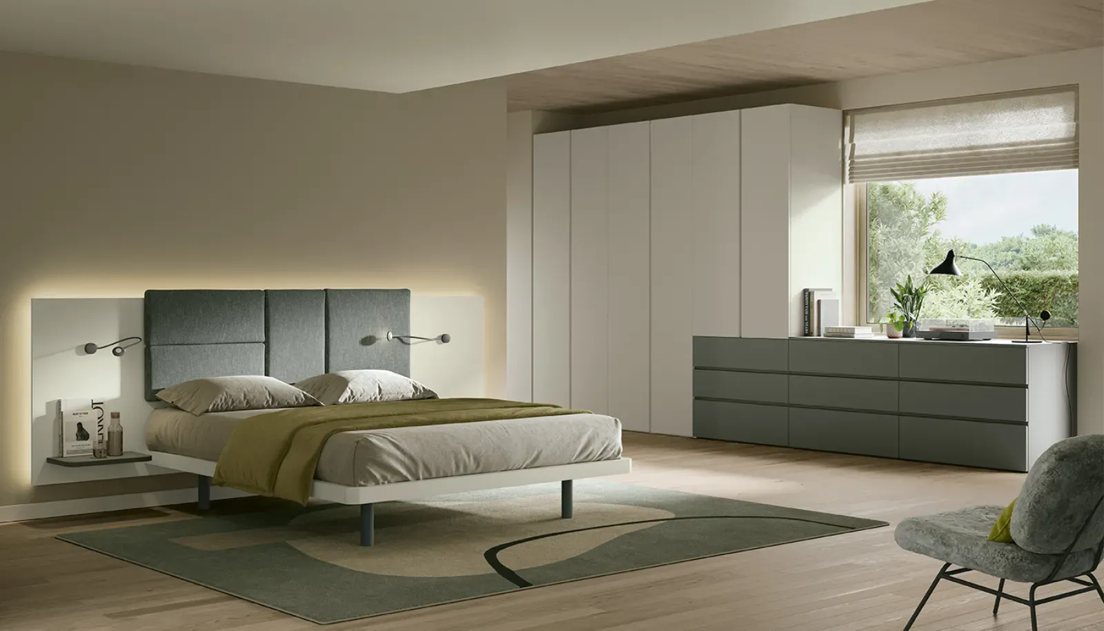 Armadio battente Gola Dielle Modus in una camera con letto e comò