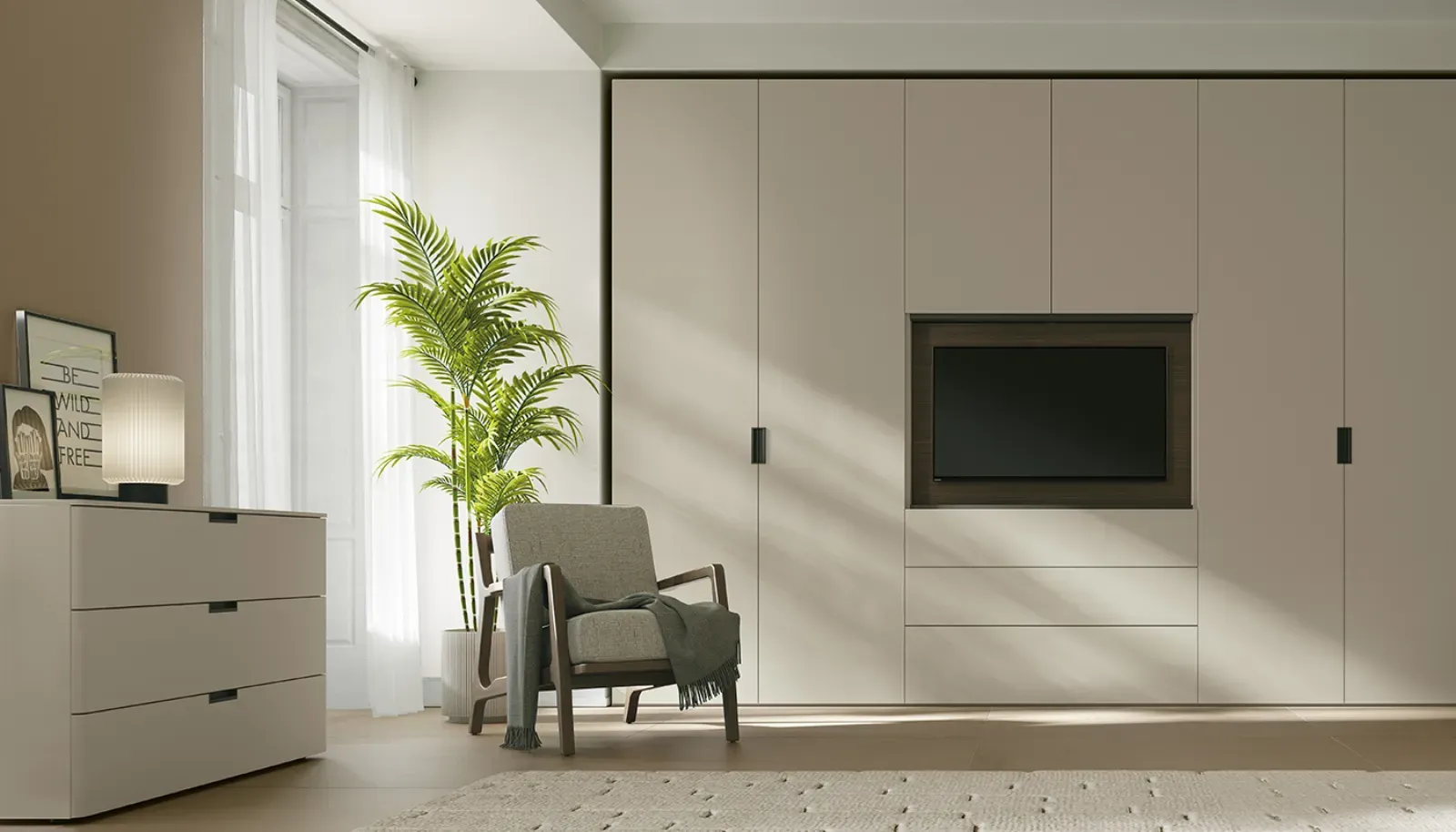 Armadio battente Logic Dielle Modus con vano TV e cassetti