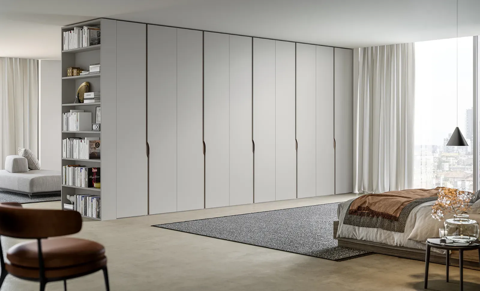 Armadio battente Piper Dielle Modus grigio chiaro con libreria in camera