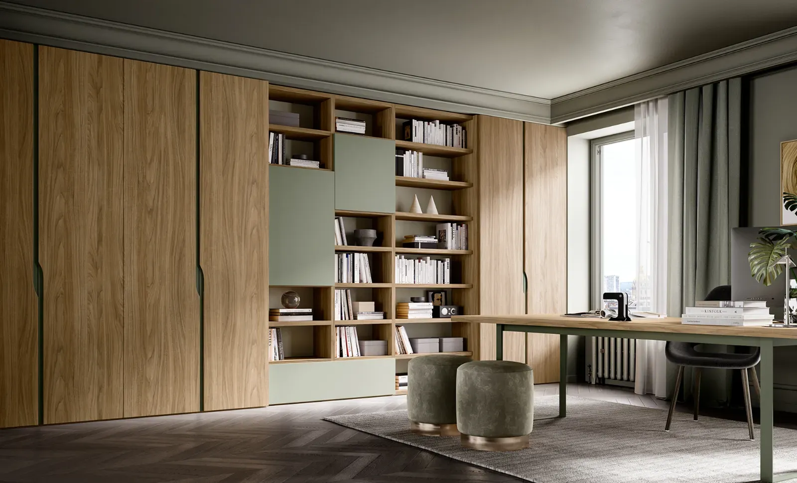 Armadio Piper Dielle Modus in legno con libreria in uno studio