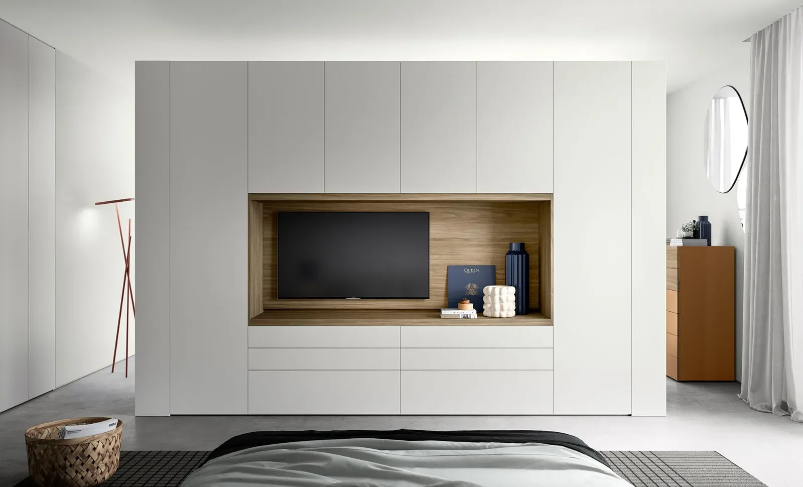 Armadio Plana Push Dielle Modus con vano TV in legno e cassetti