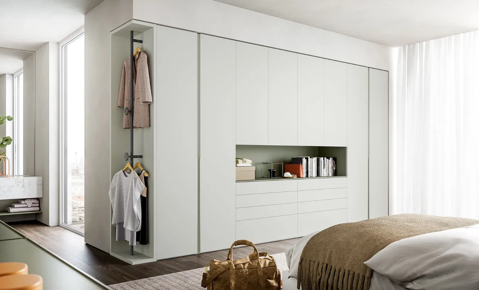 Armadio battente Slim Dielle Modus bianco con cassettiera centrale