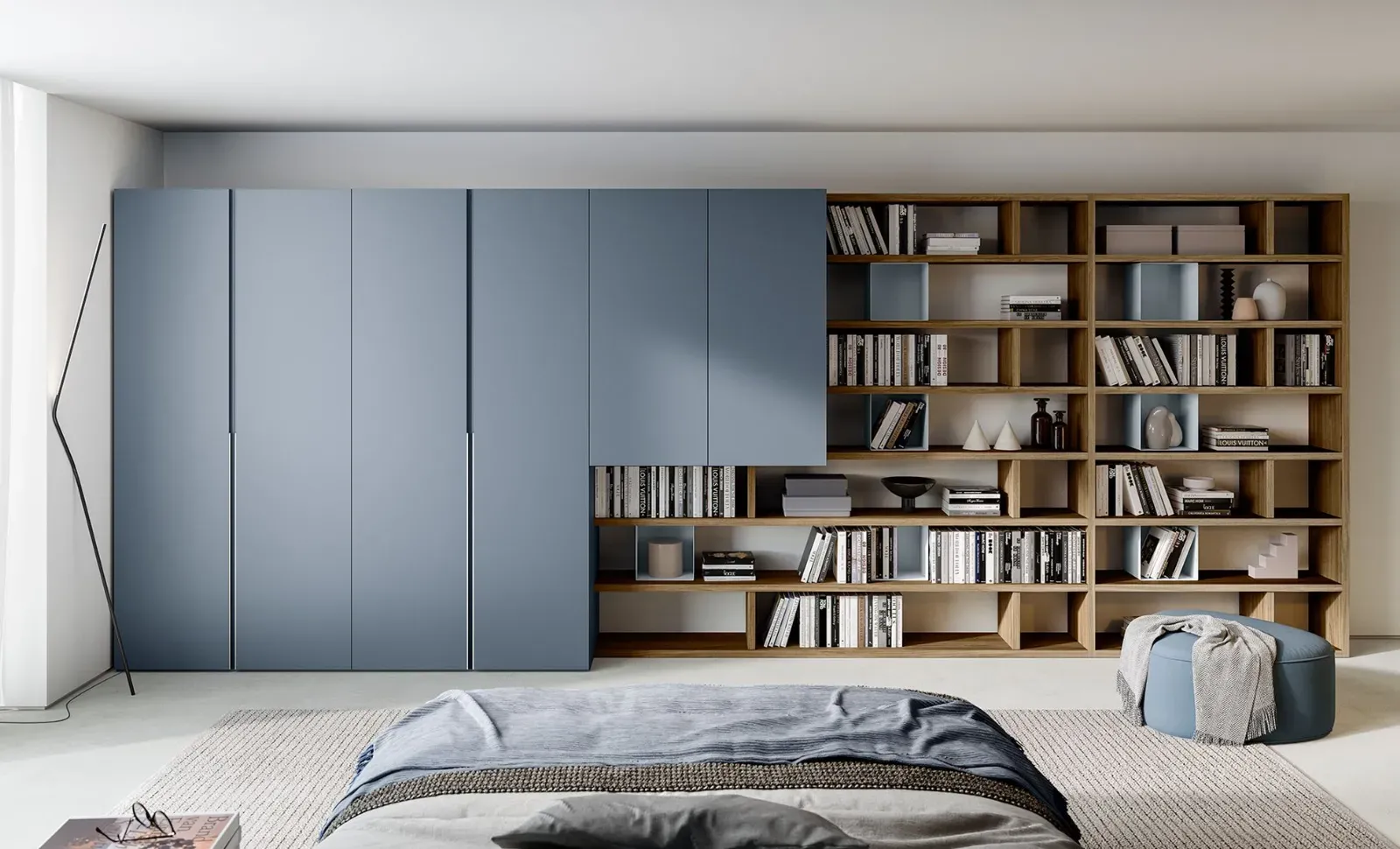 Armadio Slim Dielle Modus azzurro con libreria in legno
