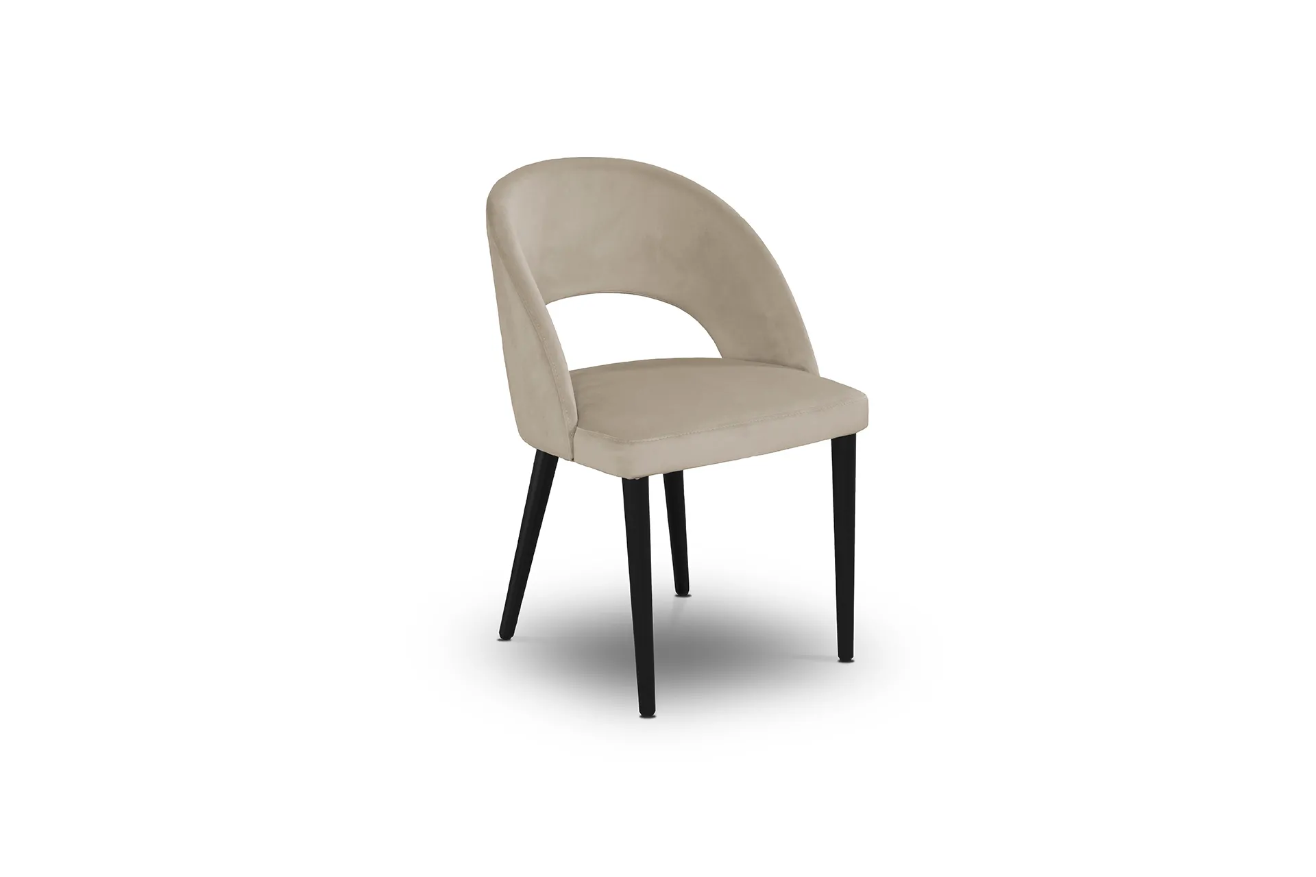 Sedia Tosato 50.51 in velluto beige con schienale aperto, vista di tre quarti
