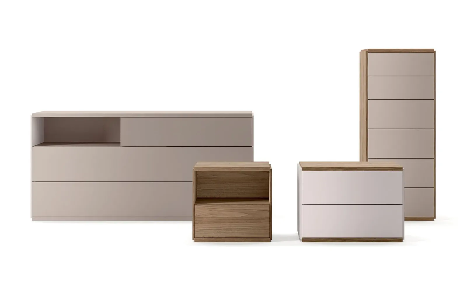 Comò, comodini e settimanale Layers Dielle Modus, su fondo bianco